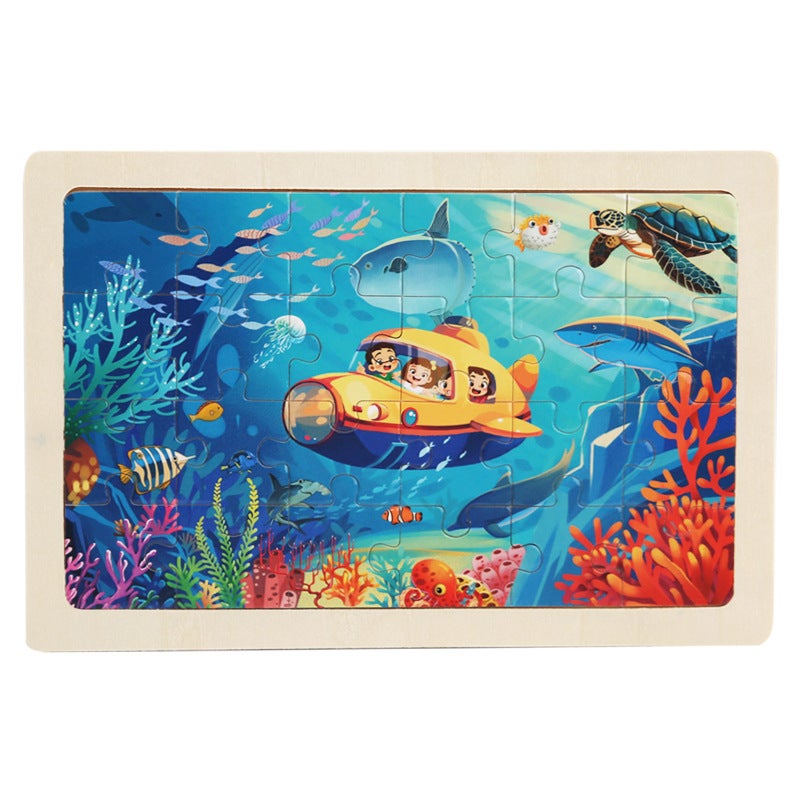 24 Children'S Wooden Cartoon Animal Dinosaur Plane Wooden Puzzle Boys And Girls Baby Early Education And Intelligence Toys - Image 1